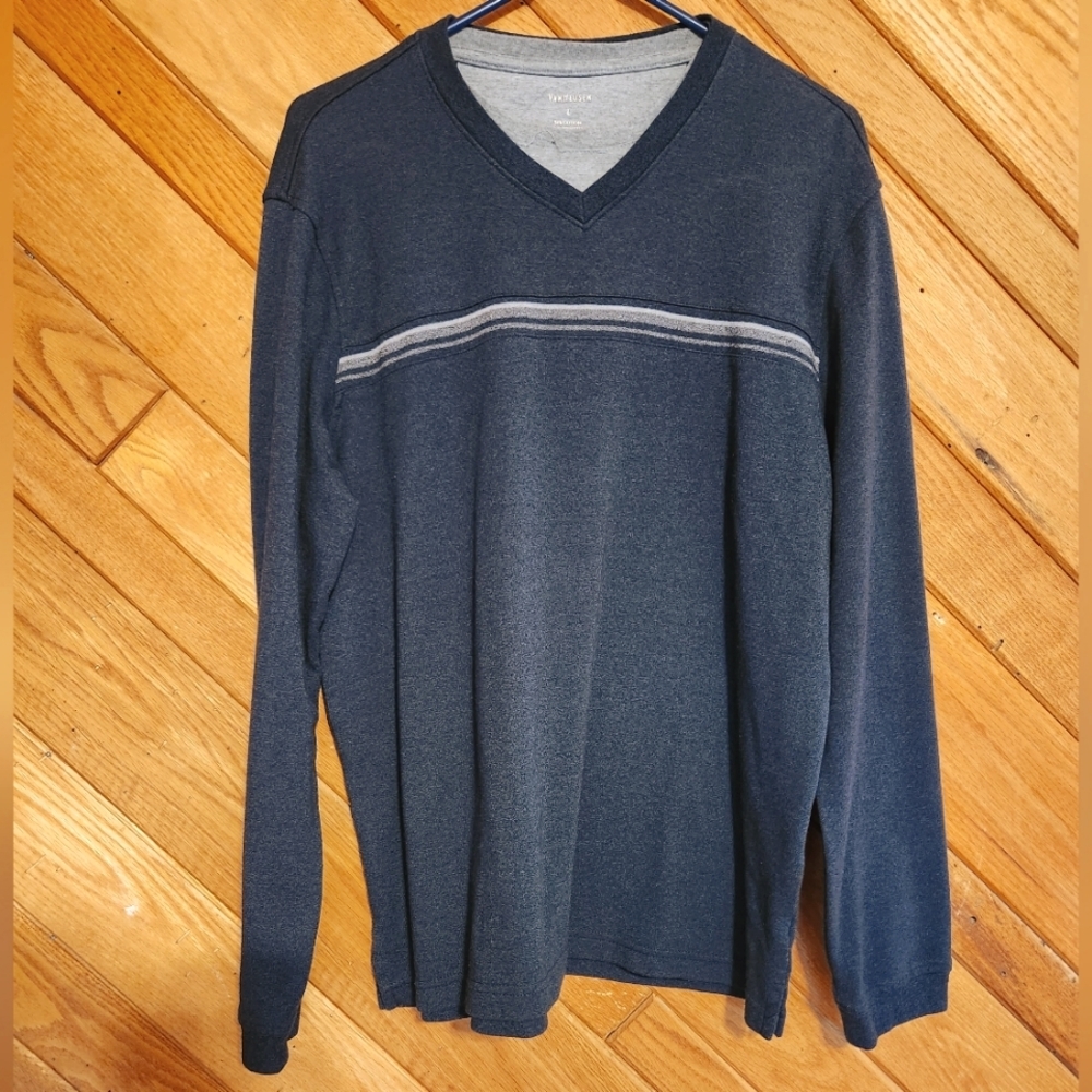 Van Heusen large long sleeved dark gray one stripe shirt